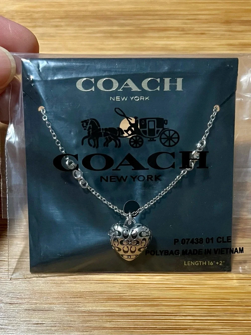 Coach Silver Tone 3D Heart Charm Pendant Necklace w/ Crystals Signature C Logos